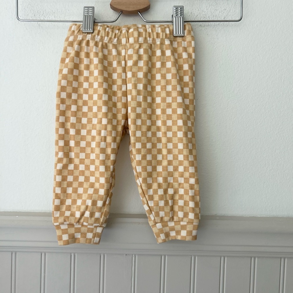 Nicole Miller Kids Checkered Bottoms in Mustard Cream and White 3-6 Months